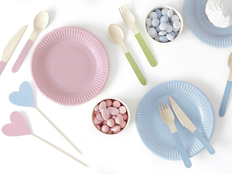 Houten Bestek Gekleurd Pastel 16cm 18 delig van Partydeco koop je bij Partywinkel
