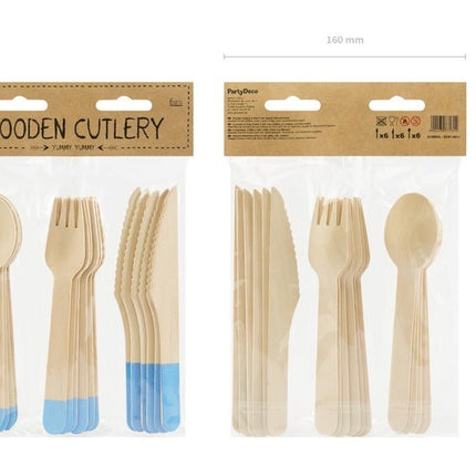 Houten Bestek Lichtblauw 16cm 18 delig van Partydeco koop je bij Partywinkel