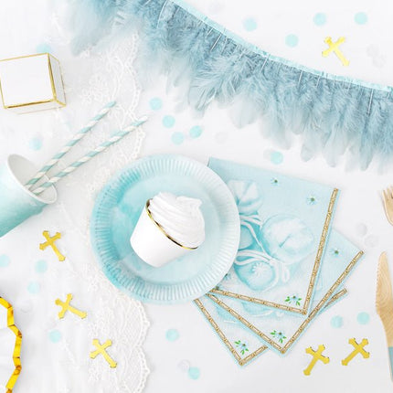 Houten Bestek Lichtblauw 16cm 18 delig van Partydeco koop je bij Partywinkel