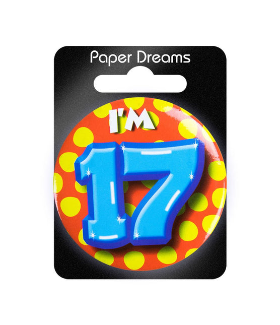 I'm 17 Button 17 Jaar 5,5cm van Paper Dreams koop je bij Partywinkel