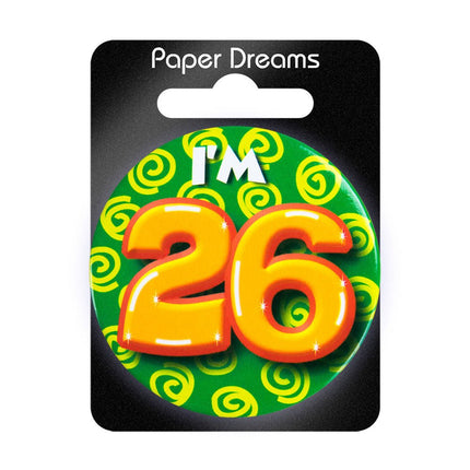 I'm 26 Button 26 Jaar 5,5cm van Paper Dreams koop je bij Partywinkel