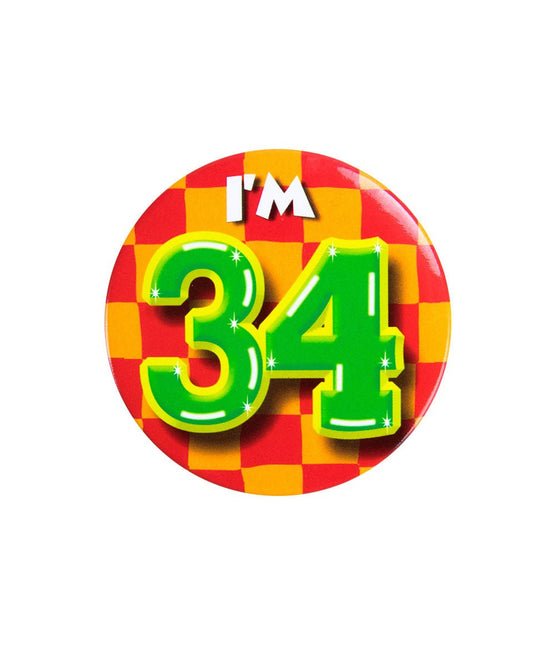 I'm 34 Button 34 Jaar 5,5cm van Paper Dreams koop je bij Partywinkel