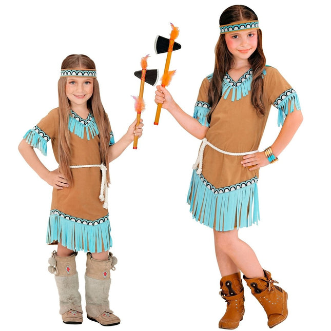Indiaanse Jurk Bruin Blauw Meisje 3 delig van Widmann koop je bij Partywinkel