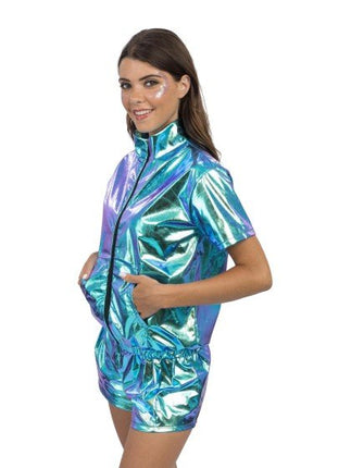 Iriserende Blauwe Festivalset Dames 2-Delig van CHAKS koop je bij Partywinkel