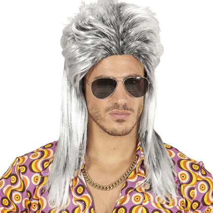 Jaren 80 Pruik Aso Lang Grijs van Widmann koop je bij Partywinkel