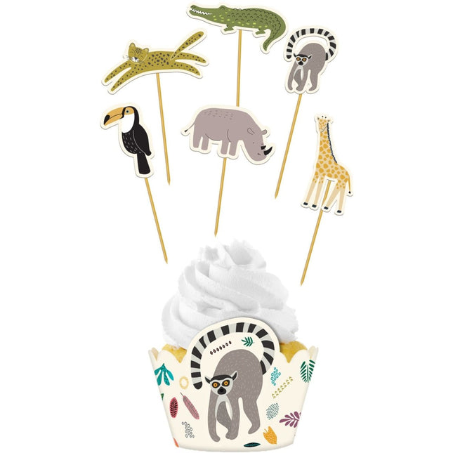 Jungle Dieren Cupcake Toppers 12 delig van Folat koop je bij Partywinkel
