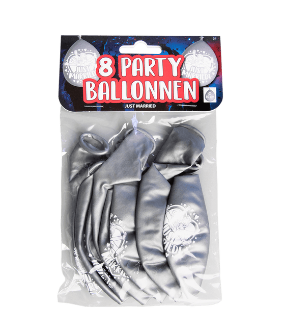 Just Married Ballonnen Zilver 30cm 8st van Paper Dreams koop je bij Partywinkel
