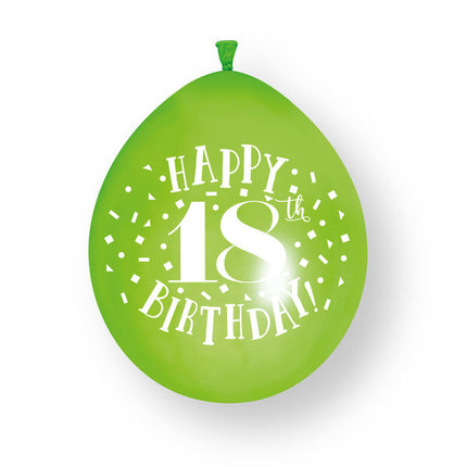 10 st ”Happy 18th Birthday”-ballonger i latex, 23 cm