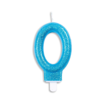 Kaars 0 Jaar Blauwe Glitter 7cm van WeFiesta koop je bij Partywinkel