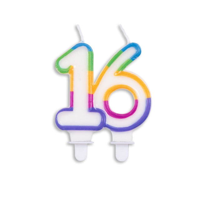 Kaars 16 Jaar Gekleurd 7cm van WeFiesta koop je bij Partywinkel
