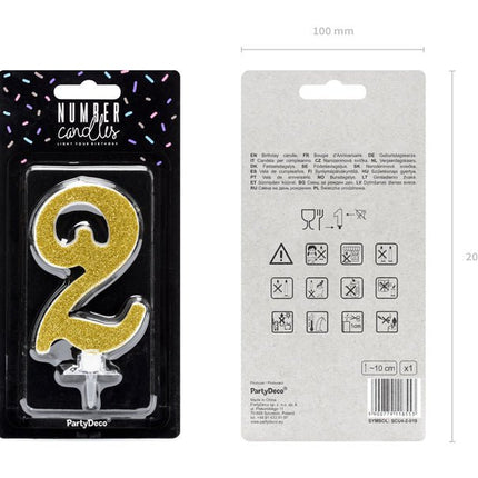 Kaars 2 Jaar Goud 10cm van Partydeco koop je bij Partywinkel
