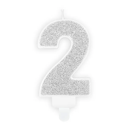 Kaars 2 Jaar Zilver 7cm van Partydeco koop je bij Partywinkel