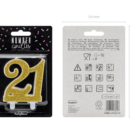 Kaars 21 Jaar Goud 7,5cm van Partydeco koop je bij Partywinkel