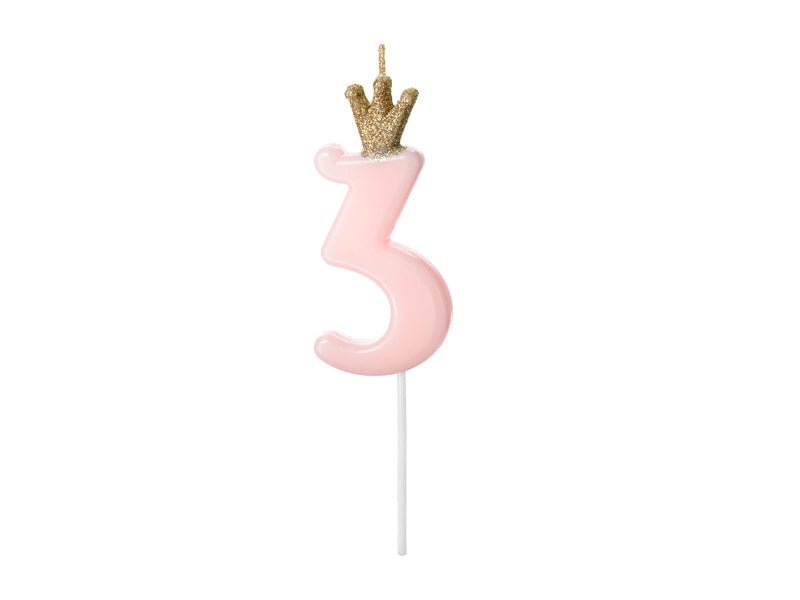 Kaars 3 Jaar Lichtroze 9,5cm van Partydeco koop je bij Partywinkel