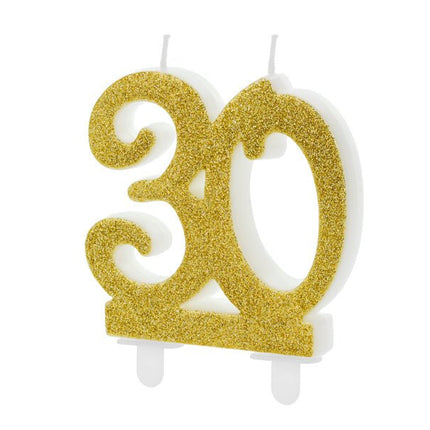 Kaars 30 Jaar Goud 7,5cm van Partydeco koop je bij Partywinkel