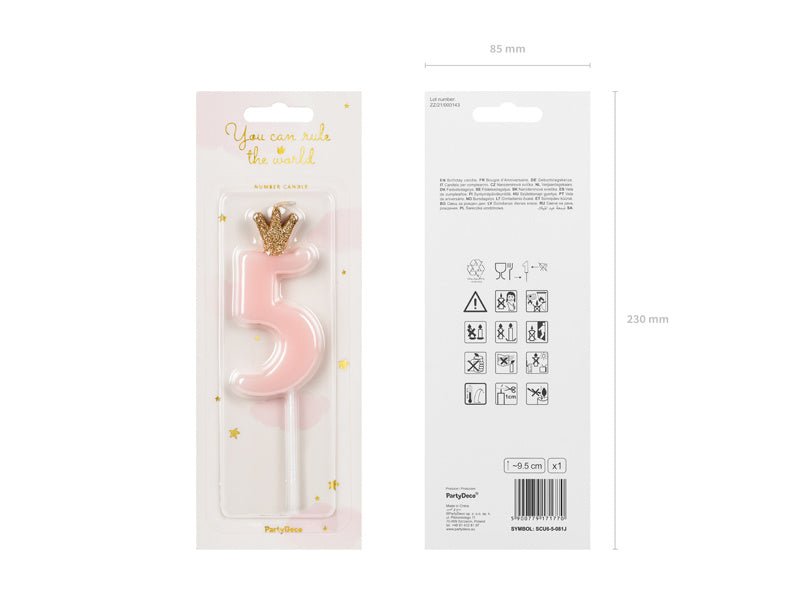 Kaars 5 Jaar Lichtroze 9,5cm van Partydeco koop je bij Partywinkel