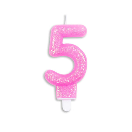 Kaars 5 Jaar Roze Glitter 7cm van WeFiesta koop je bij Partywinkel