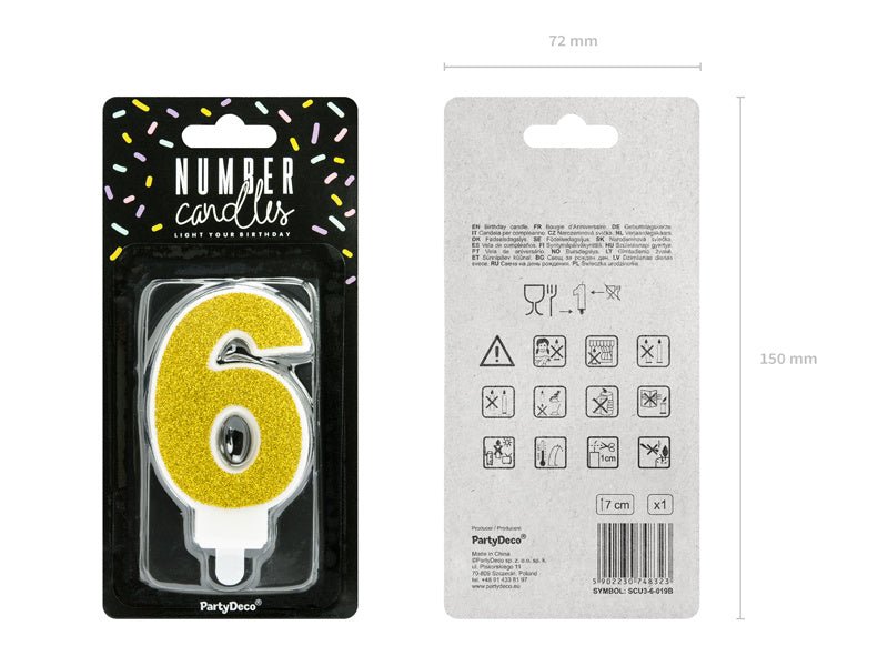 Kaars 6 Jaar Goud 7cm van Partydeco koop je bij Partywinkel