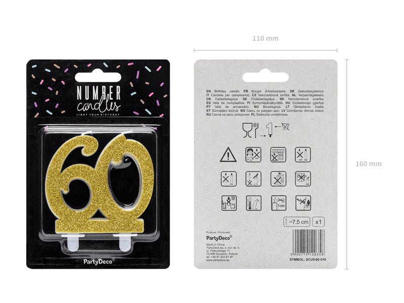Kaars 60 Jaar Goud 7,5cm van Partydeco koop je bij Partywinkel