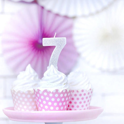 Kaars 7 Jaar Zilver 7cm van Partydeco koop je bij Partywinkel