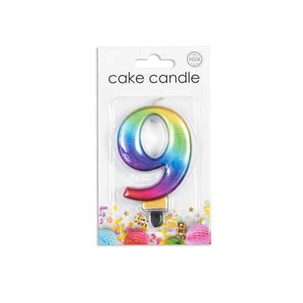 Kaars 9 Jaar Regenboog 7cm van WeFiesta koop je bij Partywinkel