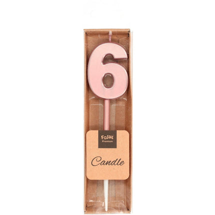Kaars Cijfer 6 Rose Goud Metallic 15cm van Folat koop je bij Partywinkel