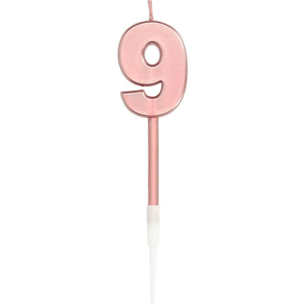 Kaars Cijfer 9 Rose Goud Metallic 15cm van Folat koop je bij Partywinkel