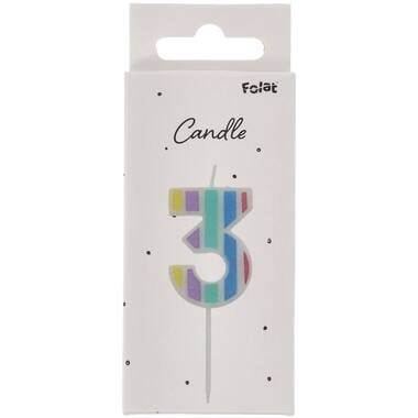 Kaars Pastel Cijfer 3 Meerkleurig van Folat koop je bij Partywinkel