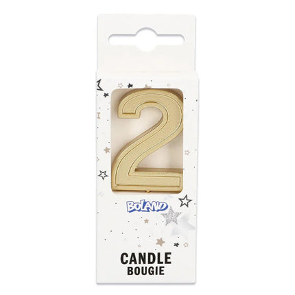 Kaarsje Elegant '2' goud op prikker (3 x 4,2 x 0,7 cm) van Boland koop je bij Partywinkel