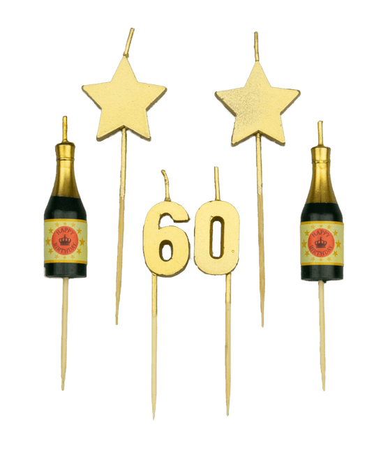 Kaarsjes 60 Jaar Champagne 17,5cm van Paper Dreams koop je bij Partywinkel