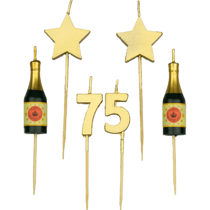 Kaarsjes 75 Jaar Champagne 17,5cm van Paper Dreams koop je bij Partywinkel