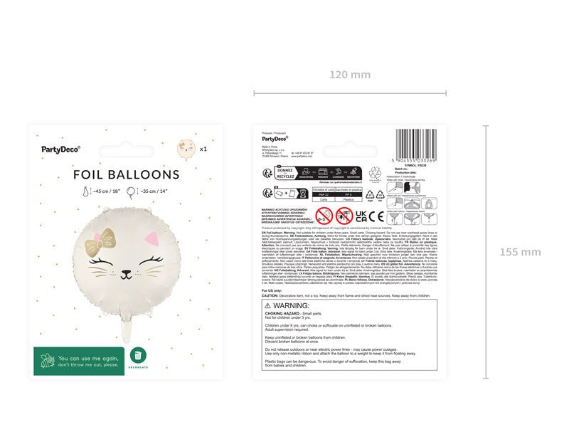 Kat Helium Ballon Leeg 45cm van Partydeco koop je bij Partywinkel