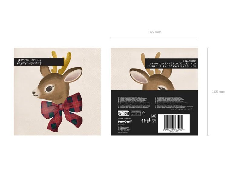 Kerst Servetten Rendier 33cm 12st van Partydeco koop je bij Partywinkel