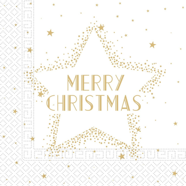 Kerst Servetten Wit Goud Merry Christmas 33cm 20st van Procos koop je bij Partywinkel