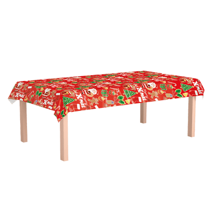 Kerst Tafelkleed Rood Kerstfiguren 2,74m van Paper Dreams koop je bij Partywinkel
