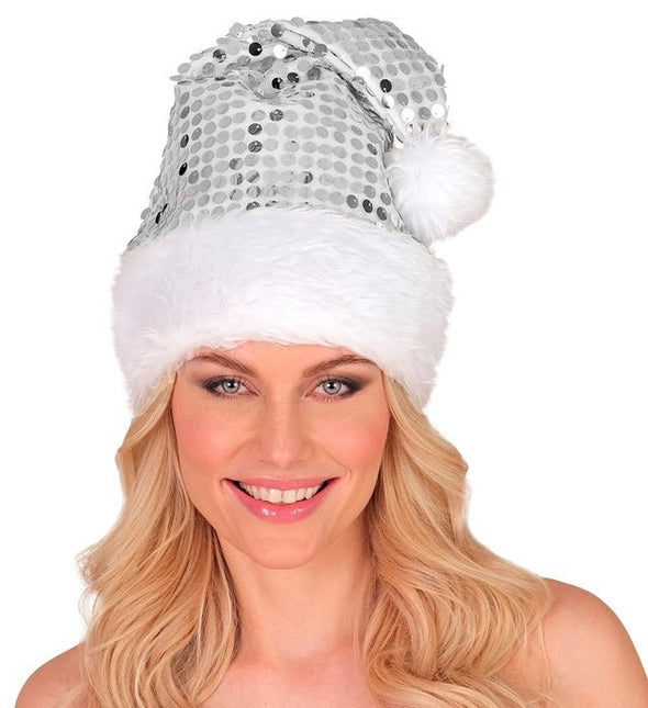 KERSTMAN MUTS PLUCHE EN PAILLETTEN ZILVER van Widmann koop je bij Partywinkel
