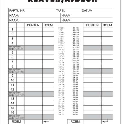 Klaverjas Scoreblok 21cm 50 pagina's van WeFiesta koop je bij Partywinkel