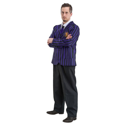 Kostuum Wednesday School Uniform Zwart/Paars Heren van CHAKS koop je bij Partywinkel
