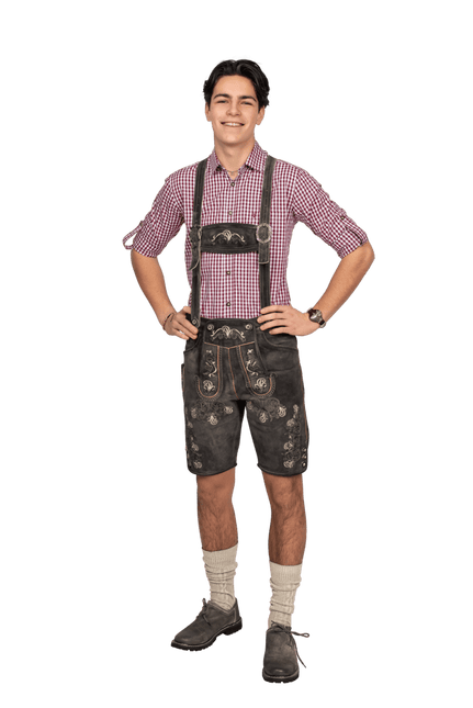 Lederhose Bruin Grijs Heren Kort Antiek van Haus Huberts koop je bij Partywinkel