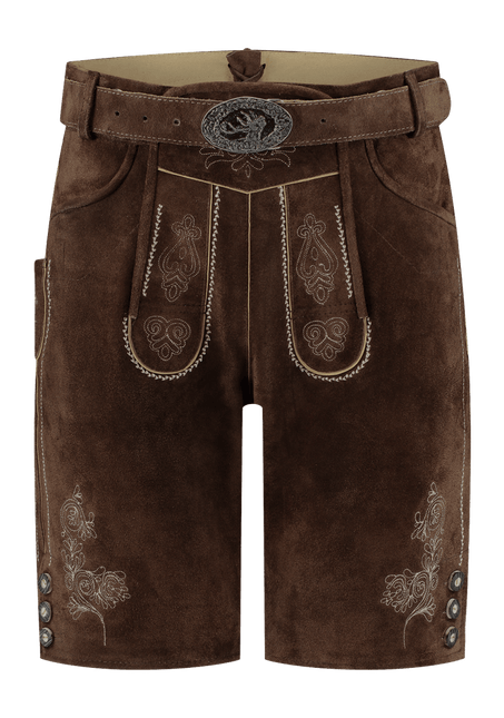 Lederhose Bruin Heren Kort Met Riem van Haus Huberts koop je bij Partywinkel