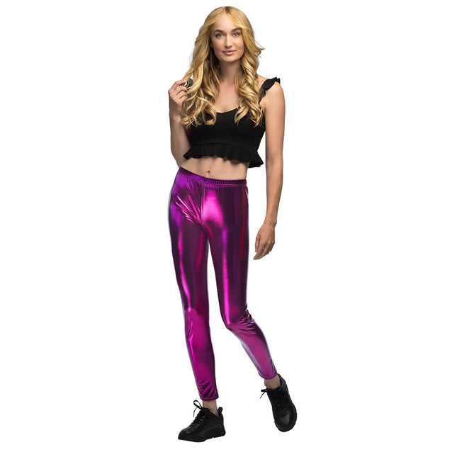 Legging Metallic Paars van Boland koop je bij Partywinkel