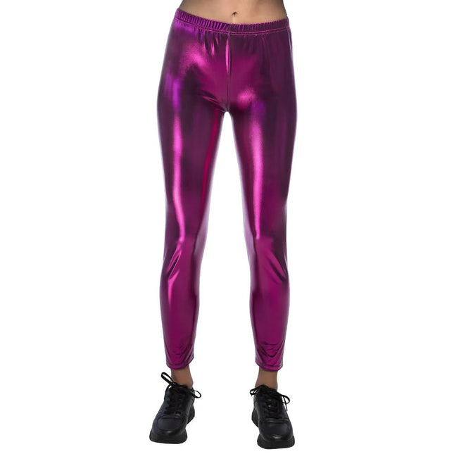 Legging Metallic Paars van Boland koop je bij Partywinkel