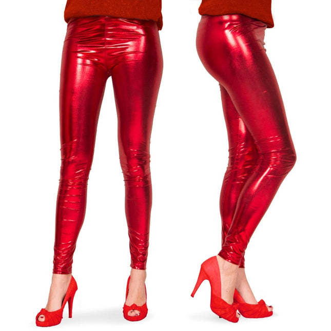 Legging Metallic Rood Effen van Folat koop je bij Partywinkel