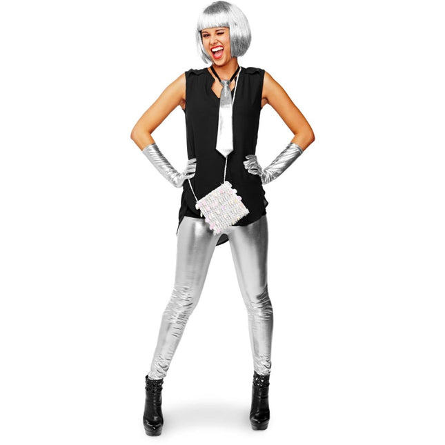 Legging Metallic Zilver Effen van Folat koop je bij Partywinkel