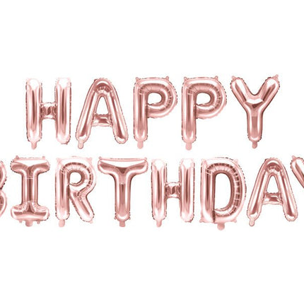 Letterballon Set Happy Birthday Rose Goud Leeg 3,4m van Partydeco koop je bij Partywinkel