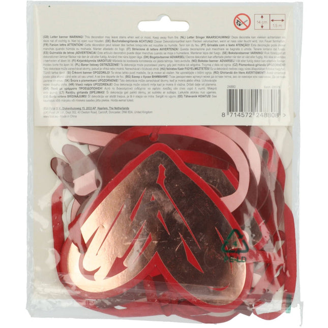 Rood Roze Letterslinger Love You Lots 1,50m 2st van Folat koop je bij Partywinkel