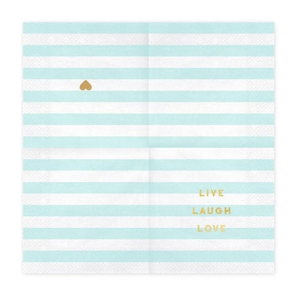 Lichtblauwe Servetten Live Laugh Love 33cm 20st van Partydeco koop je bij Partywinkel