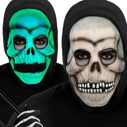 MASKER SCHEDEL MET KAP - LATEX GLOW IN THE DARK van Widmann koop je bij Partywinkel