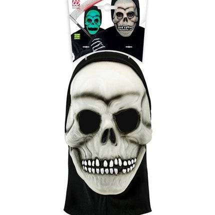 MASKER SCHEDEL MET KAP - LATEX GLOW IN THE DARK van Widmann koop je bij Partywinkel