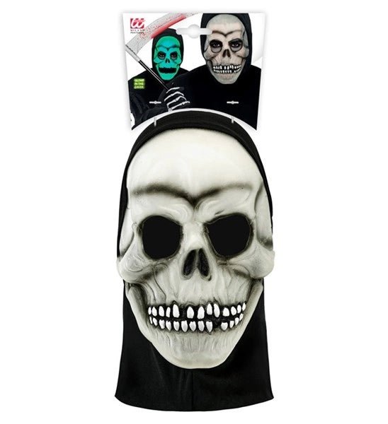 MASKER SCHEDEL MET KAP - LATEX GLOW IN THE DARK van Widmann koop je bij Partywinkel